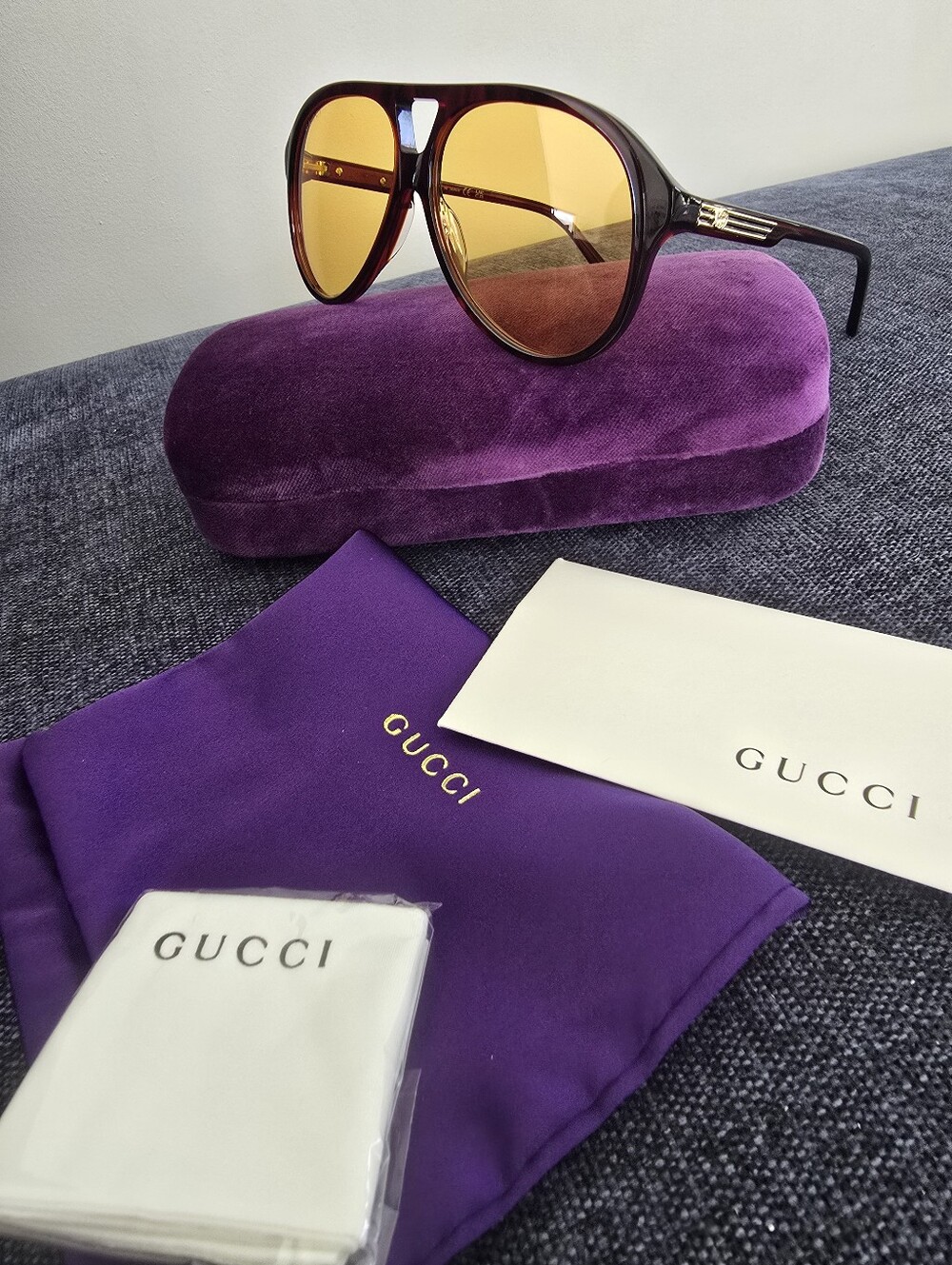 Gucci Gg1286s Unisex Brown Frame Sunglasses with Amber Lenses